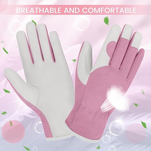 Gardening Gloves, Garden Gloves for Women and Men, Thorn Proof Working Gloves, Durable Leather Work Garden Gloves for Yard & Outdoor Work, Pink, L