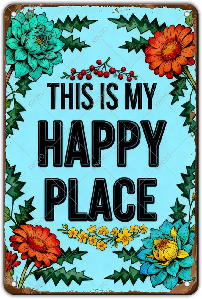 Garden Patio Yard Decor Metal Tin Sign Vintage Rustic Wall Art This Is My Happy Place Plaque for Outdoor Wall Decor 12x8 Inch
