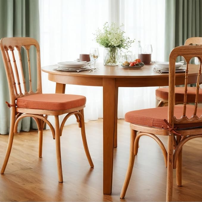 Battilo Chair Cushions for Dining Chairs with Ties, Outdoor Waterproof Kitchen Chair Pad with Non-Slip Backing, Seat Cushions with Machine Washable Removable Cover, 16"x16"x2", Set of 2, Caramel