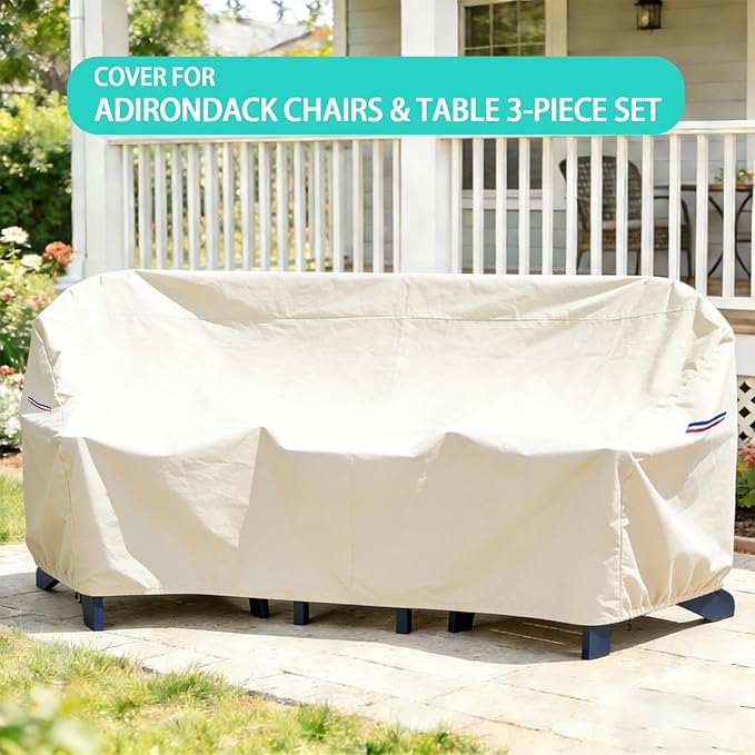 Cover for Adirondack Chair Set,Outdoor Patio Bistro Sets Covers for Balcony,Porch, Garden,Backyard,All-Weather Protector for HDPE Outdoor Table and Chairs(Only-Cover,71x28x33.5in,Beige)