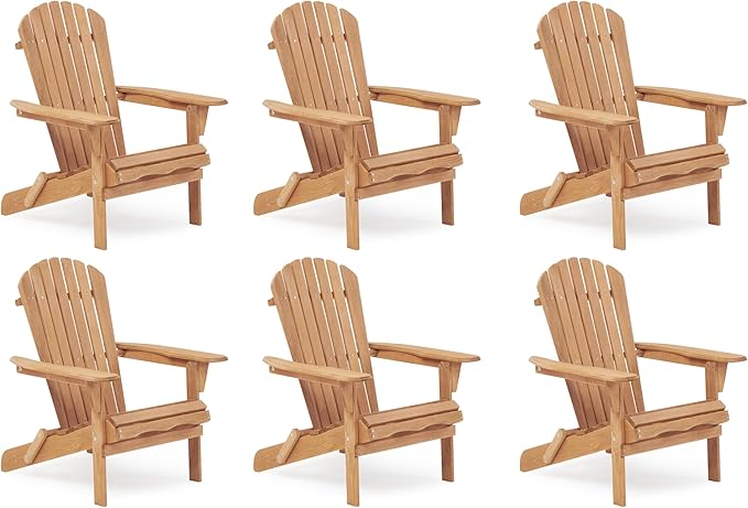 Wooden Folding Adirondack Chair Set of 6, Pre-Assembled BackRest Wood Lounge Chair for Outdoor Patio Garden Lawn Backyard Deck Pool Beach Firepit