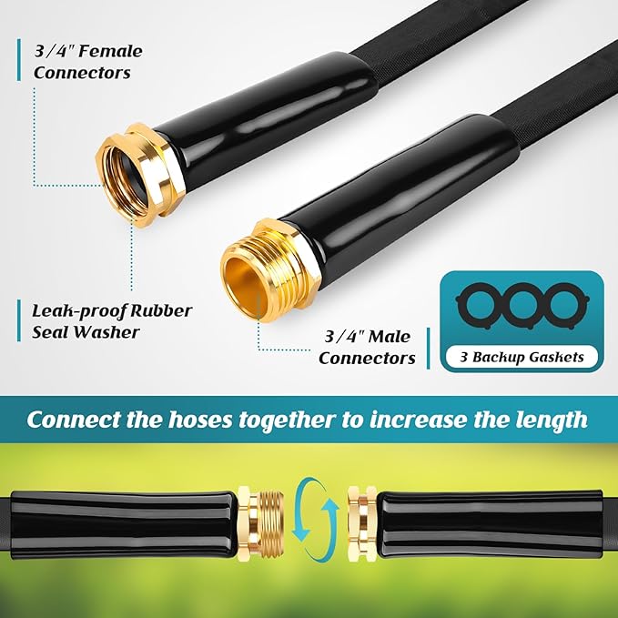 Garden Hose 100ft 3/4, Non-Expanding Water Hose Lightweight, Flexible Garden Hose with 10 Function Nozzle，Kink-Free, Sturdy, High-Pressure, Abrasion Resistant Hoses for Yard, Garden