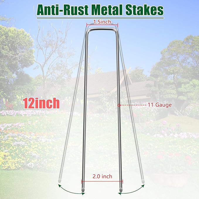 12 Inch 11 Gauge Galvanized Landscape Staples Stakes for Decoration, 12/25/50/100/150/200pcs Garden Metal Stakes for Weed Barrier Fabric, Fence Stakes, Tent Stakes (12in, 200pcs)
