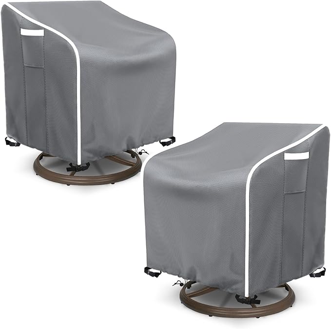 AKEfit Outdoor Swivel Lounge Chair Cover 2 Pack,Heavy Duty Waterproof Patio Chair Covers for All-Weather Protection Outdoor Lawn Furniture,Grey-37.5Wx39.5Dx38.5H inches