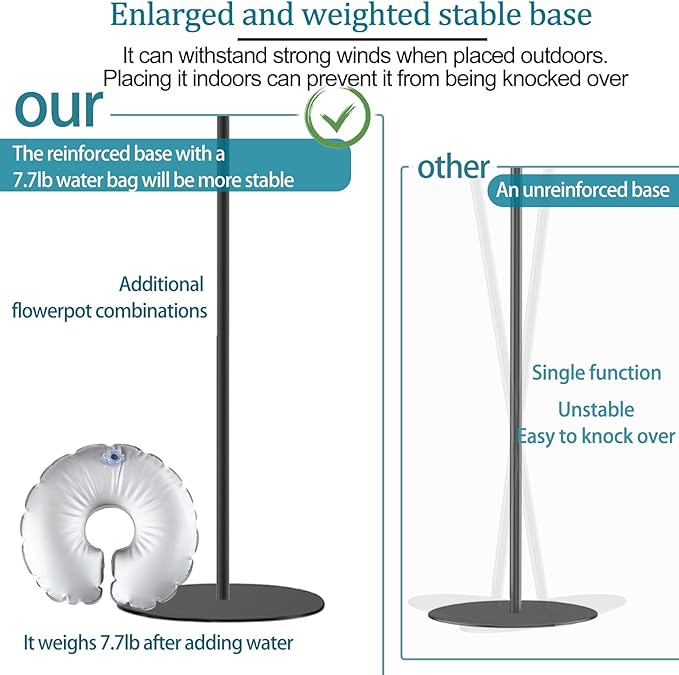 2 Set Shepherd's Hook Stand Plant，Bird Feeder，Wind Chime Hanger Stand, Waterproof Metal & Adjustable-Height Standing Pole Holder for Lantern and Wreath, Indoor & Outdoor