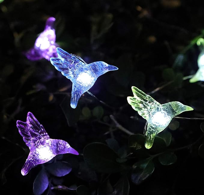 Solar Hummingbird String Lights, 15.8 Ft 30 Warm White LED Outdoor Waterproof Bird Fairy String Lights for Garden Yard Outdoor Decorations