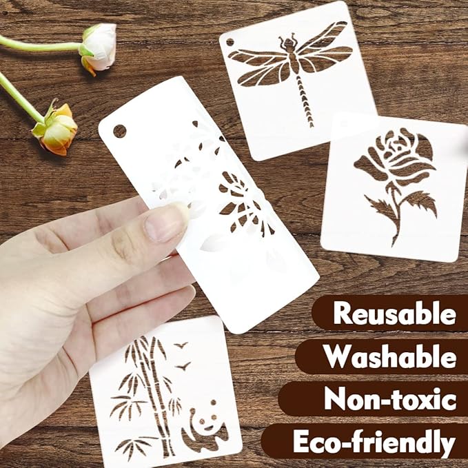 50 PCS Flower Painting Stencils Reusable Flower Stencils for Painting on Wood Rocks Canvas Fabric Glass Pottery 4x4 Inch