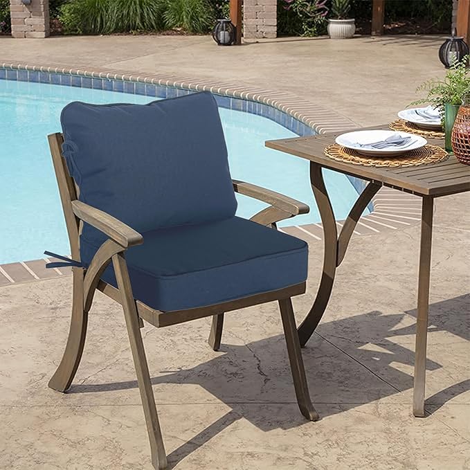 Goodgoods 19"x19" Outdoor Universal Cushion Set of 1 Water-Proof Stain-Resistant UV Resistant Weather Resistant High Resilience Foam Patio Cushions with Handles & Ties Navy Blue
