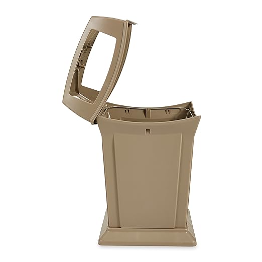 Rubbermaid Commercial Products Ranger Trash Can with 4 Opening Lid, 45 GAL, Beige Plastic, Outdoor for Stadiums/Parks/Shopping Plazas