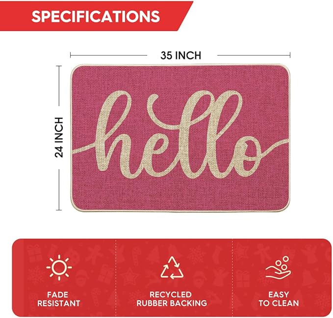 Artoid Mode Pink Hello Spring Doormat, Summer Home Decor Low-Profile Switch Rug Door Mat Floor Mat for Indoor Outdoor 24x35 Inch
