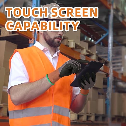 Schwer 12 Pairs Safety Work Gloves Sandy Nitrile Coated LT5626, Max Abrasion Resistant Heavy Duty Working Gloves with Grip for Men Women, Touch-Screen, for General Use, Mechanic, Construction, XL