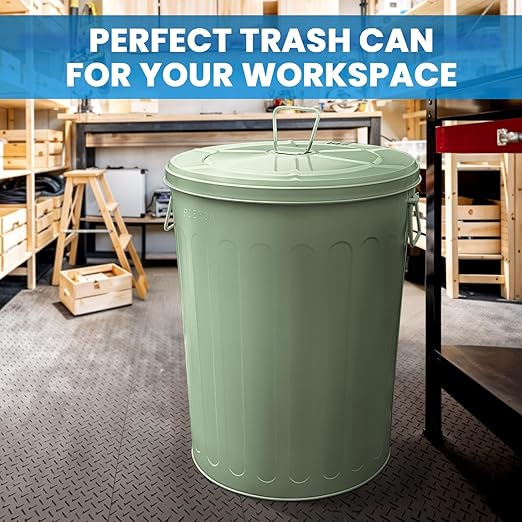 Plexon 20 Gallon Metal Trash Can with Lid Outdoor Large Garbage Can Decorative Trash Can Heavy Duty Powder Coated Metal Bucket with Lid for Garage Workshop Ash Storage Farmhouse, Green