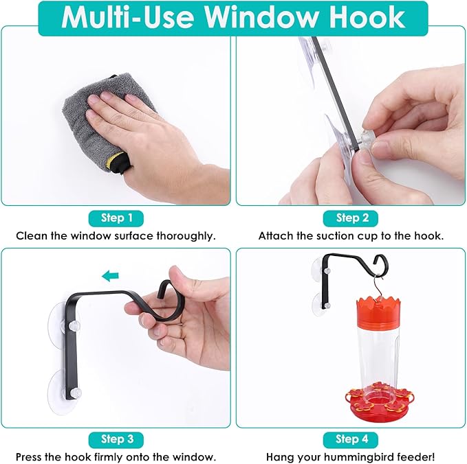 2 Pcs Heavy-Duty Window Suction Cup with Hanger, Window Mounted Wildlife, Hummingbird, Bird Feeders, Decorative Birdhouses, Wind Chimes & Plants, Strong Load-Bearing Hanging Hook