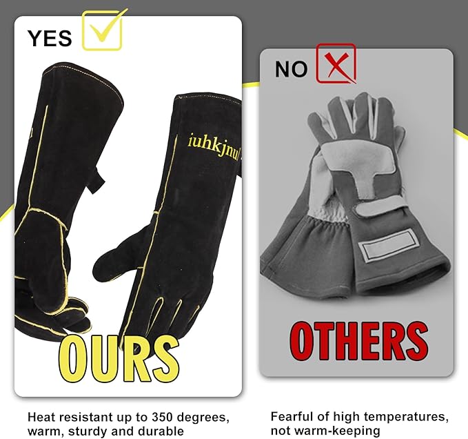 Fireplace Gloves Fire Heat Resistant: Fireproof Leather for Fireplace Fire Pit Wood Stove Campfire Furnace (M)