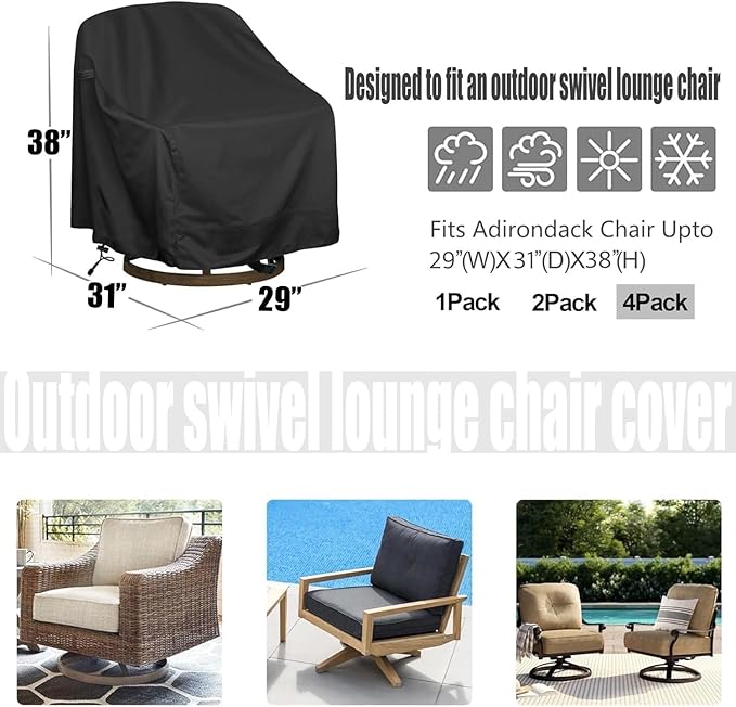 Outdoor Swivel Lounge Chair Cover, Fits to (29" W X 31" D X 38" H) Lawn Patio Chairs, 420D Tear-Resistant, UV Resistant, Waterproof for Furniture Covers