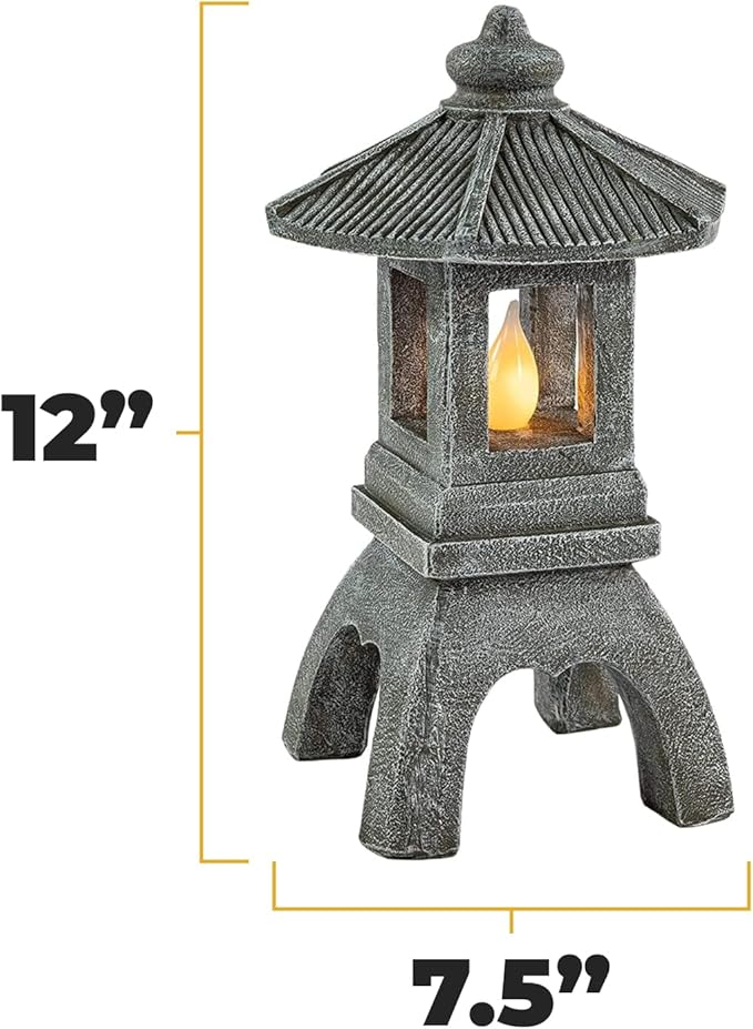 VP Home Pagoda Garden Statue, Solar Powered Statue Japanese Garden Decor, Outdoor Zen Garden Lantern, Flickering LED Garden Light (Tranquil Pagoda) (Pack of 2)