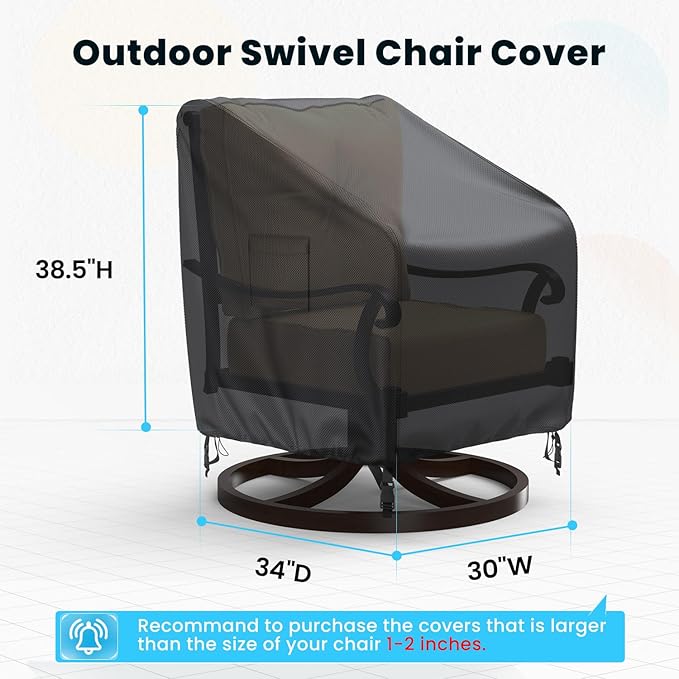 Swivel Patio Chair Covers, 2 Pack Waterproof Outdoor Rocking Chair Covers, Lawn Patio Furniture Covers, Heavy Duty Lounge Chair Cover, 30" W×34" D×38.5" H, Black