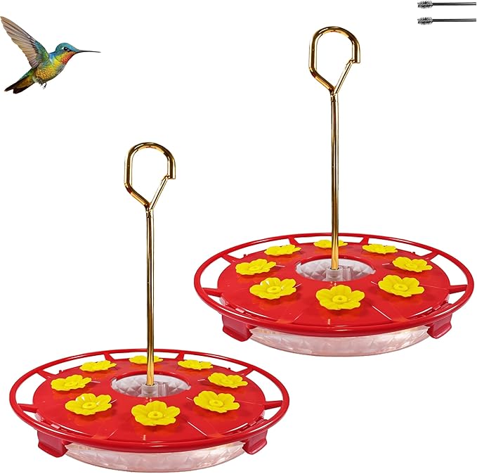 Hummingbird Feeders for Outdoors Hanging (2 Pack) - 8 Ports 16 oz Nectar Capacity, Ant Wasp Bee Proof, Leak-Proof with Sealing Ring, Reinforced Hanging Hook, Easy to Clean by Includes Cleaning Brushes