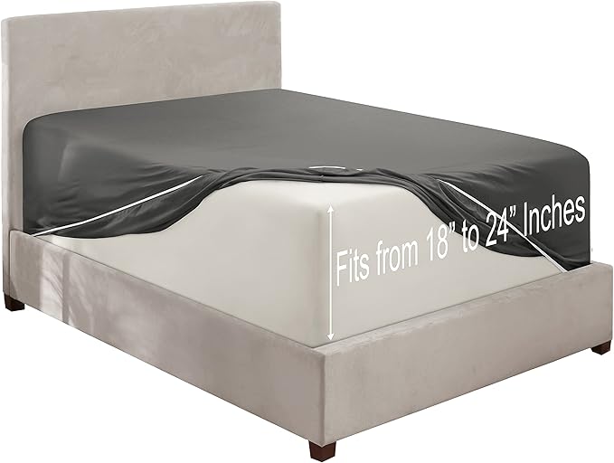Clara Clark Fitted Sheet, Extra Deep Pocket Fits Deep Mattress, Luxury Soft Fitted Sheet Only, Twin XL - Extra Deep Charcoal Gray