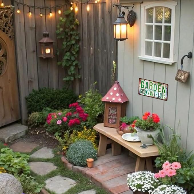 Vintage Garden Metal Tin Sign License Plate Wall Decor for Garden Lover 12 x 6 Inches - welcome spring