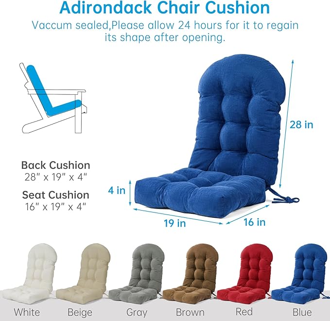 Rocking Chair Cushions Set - Non-Slip Adirondack Chair Cushions with Ties Indoor/Outdoor Rocking Chair Pad for Living Room, Bedroom, Balcony, Office