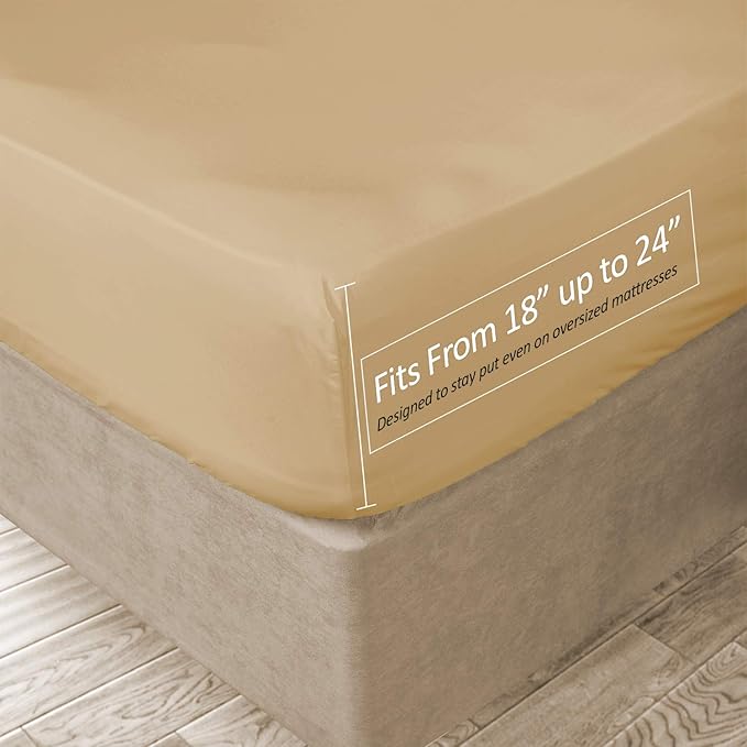 Clara Clark Fitted Sheet, Extra Deep Pocket Fits Deep Mattress, Luxury Soft Fitted Sheet Only, Full - Extra Deep Camel Gold