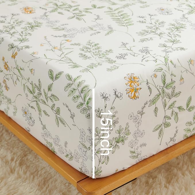 Botanical Bed Sheets Full Size 4 Piece Sheet Set, Sage Green Floral Shabby Chic Leaves Pattern Printed Coquette Aesthetic Bedding, Deep Pocket, Soft Microfiber