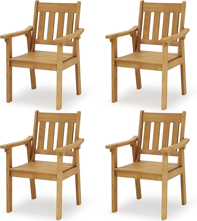 YEFU Patio Dining Chairs Set of 4: All Weather Outdoor Dining Chairs with Wide Curved Seat and Backrest - Outdoor Furniture Plastic for Outside Backyard/Garden/Porch/Deck 350lbs Capacity Teak