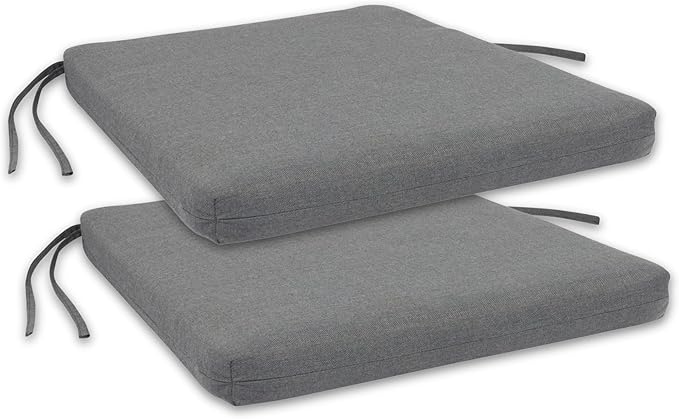 Shine Company Weather-Resistant Outdoor Rocking Chair Seat Cushions, 22"x20", Performance Fabric with Foam Core, Removable Cover with Ties, Set of 2, Gray