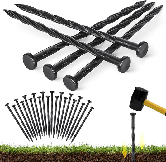 100 PCS Landscape Edging Stakes, Plastic 8-Inch Garden Anchoring Spikes, Spiral Nylon Spikes for Garden Lawn Yard Paver Edging, Weed Barriers, Artificial Turf, Tent Accessories, Grass Pathway
