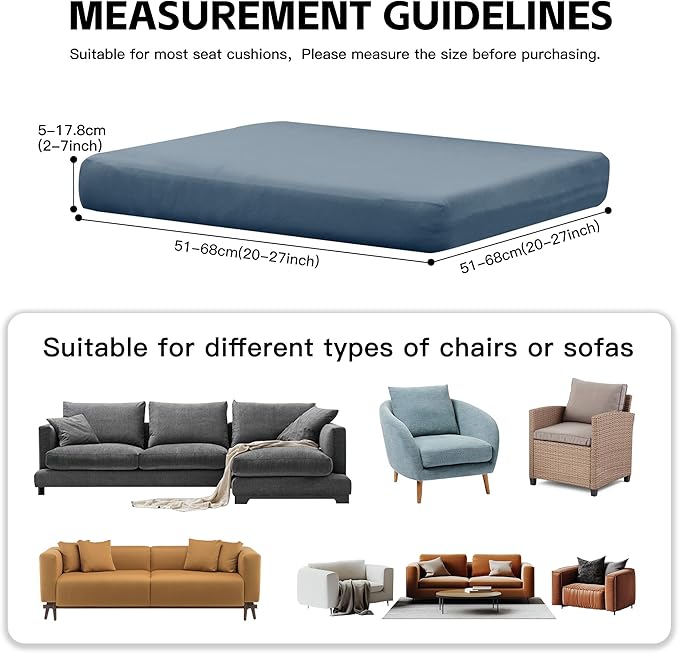 12Pcs Outdoor Cushion Covers, Patio Cushion Covers,Stretch Elastic Slipcovers, Replacement Washable & Reusable Furniture Protector for Patio Couch (Gray-Blue,Cover Only)