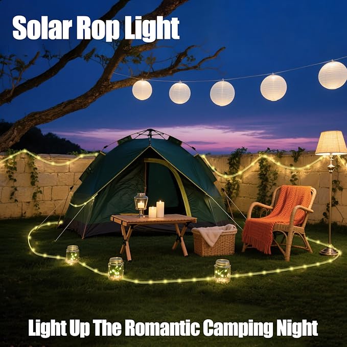 Fairy Light Solar Outdoor 33Ft 100 LED Rope Lights for Outside 8 Modes Warm White Solar Fairy Lights for Patio Fence Party Garden Yard Home Holiday Tree Outdoor Decoration