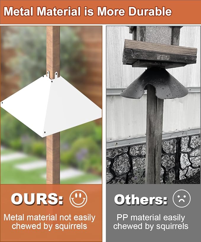 Metal Squirrel Baffle for 4x4 Post, Outside Wooden Pole Mount Squirrel Guards for Bird Feeders, 17 Inch Squirrels Deterrents Stopper to Deter Racoons, White, 1pcs