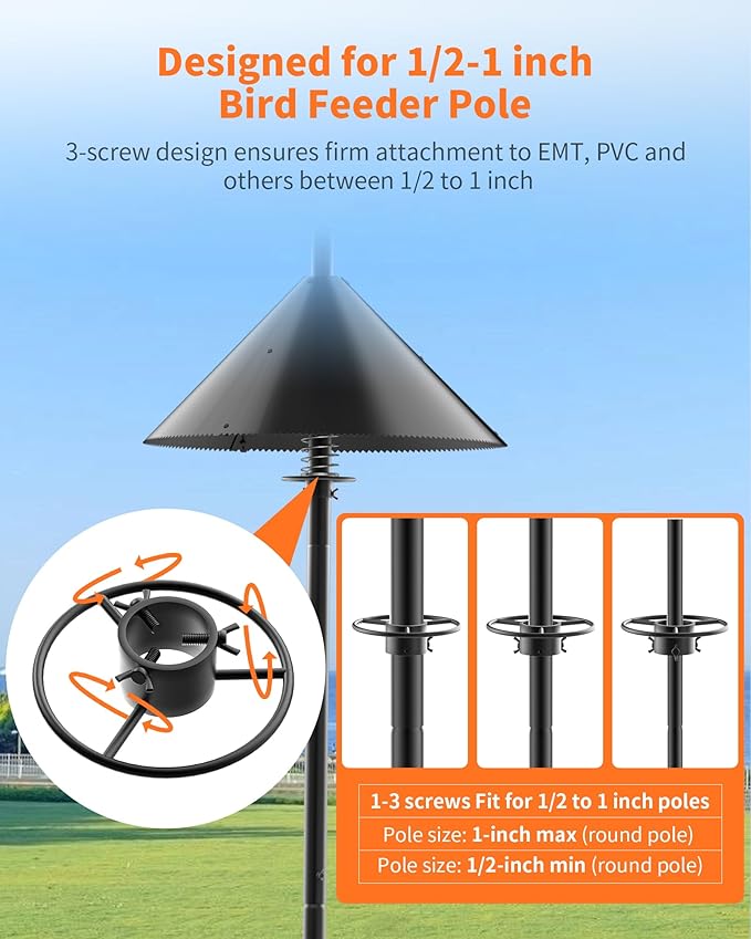 Squirrel Baffle for Bird Feeder Pole - Polycarbonate Bird Feeder Baffle with Stainless Steel Spring for Better Protection, 19 Inch Squirrel Guard for Outside Pole Mount, Metal Buckle