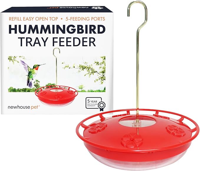 Newhouse Pet Hummingbird Tray Feeder NHP-HUMTRY-RD, Hummingbird Feeder for Outdoors, Easy-to-Clean Leak-Proof and Ant-Proof Tray for Patio Decor or Outdoor Décor