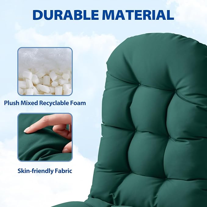 Adirondack Chair Cushion,High Back Patio Cushions with Adjustable Ties, 48.8 x 20.4 x 4.3,Waterproof Tufted Pillow,Fade Resistant Seat Rocking Chair Cushion for Indoor/Outdoor,Hunter Green,1
