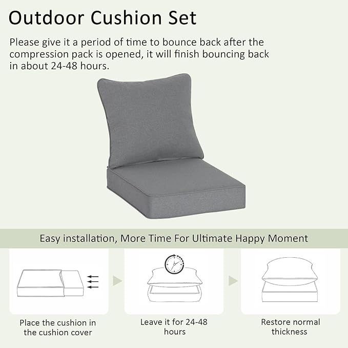 COZYVIDA Outdoor Deep Seat Cushion Set of 2, 24"x24" Seat & 25"x22.5" Back, C0 Water-Resistant Breathable Polyester, UV-Resistant 1000+ Hrs, 30D Foam with Recycled Fiber Fill,Boho Paisley,Light Grey