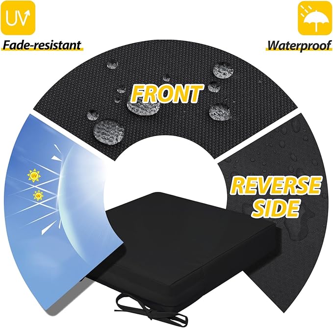 AAAAAcessories Outdoor Seat Cushions for Chairs, Waterproof, Fade-Resistant, 18.5" x 16" x 3", Patio Furniture Replacement Cushions, Set of 2, Charcoal Black