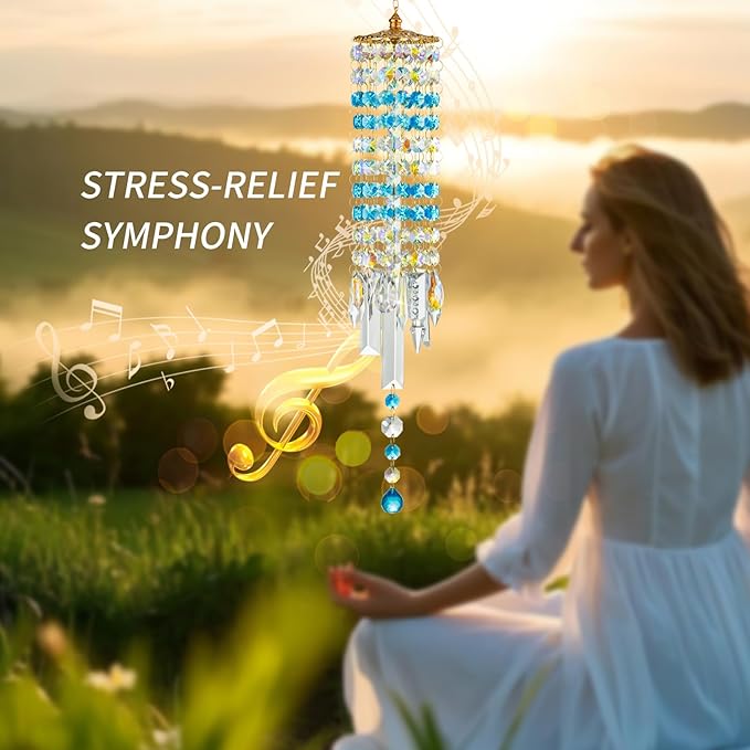 Crystal Wind Chimes for Outside with Rainbow Light Reflections Glass Bells and Rose Gold Alloy Hooks Indoor Outdoor Decor for Home Garden Patio Porch Birthday House Warming (Sky Blue)