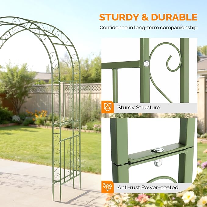 VINGLI Garden Arbor, Double Layer Arch Archway for Wedding Ceremony Party, Steel Garden Trellis for Plant Climbing, Christmas Garden Decorations Pergola for Garden, Backyard, Lawn (Olive Green)