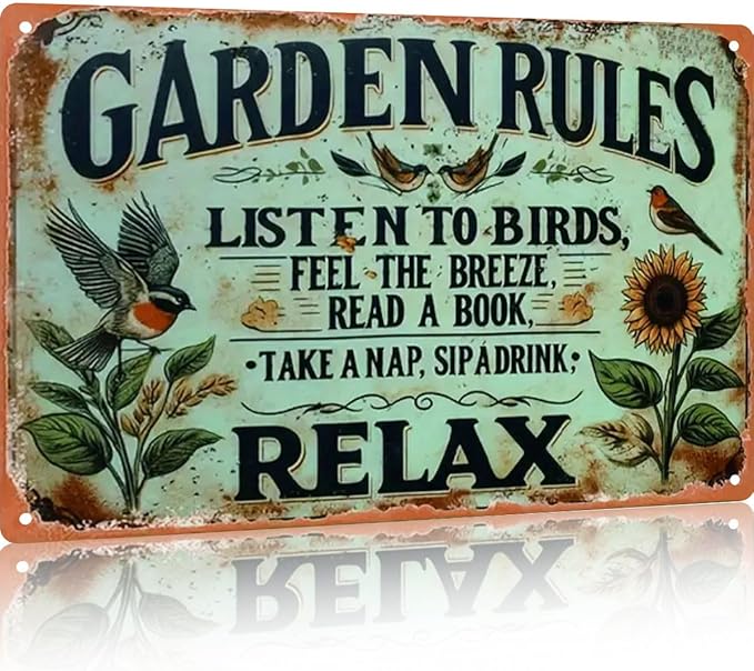 Garden Signs Vintage Metal Sign - Garden Rules Retro Gardening Signs for Outside Home Gardening Greenhouse Yard Outdoor Decor 8x12 Inch