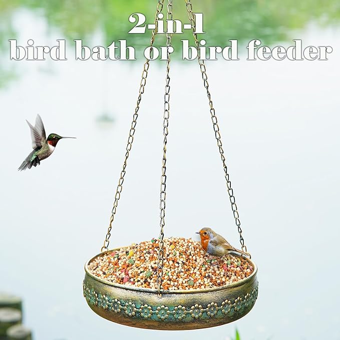 Hanging Bird Baths for Outdoors, Outdoor Metal Bird Bath Hainging Birdfeeder,Back Yard,Deck,Patio Garden Decor