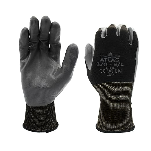 SHOWA Atlas 370 Nitrile Palm Coated General Purpose Work Gloves with Nylon Liner, Black, XX-Large (12 Pair)