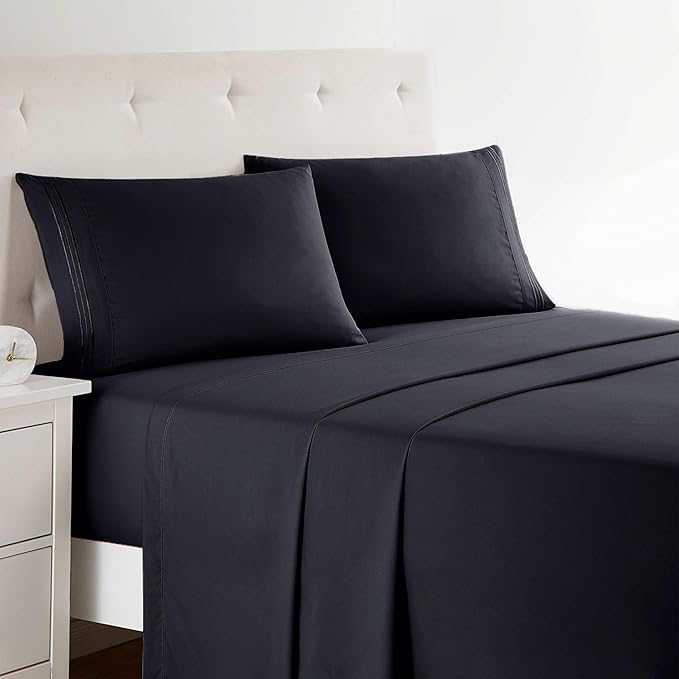 Clara Clark Full XL Bed Sheet Set - Wrinkle, Fade, Stain Resistant, Deep Pocket Sheets - Luxury Soft Bedding Sheets & Pillowcases, Full XL Black