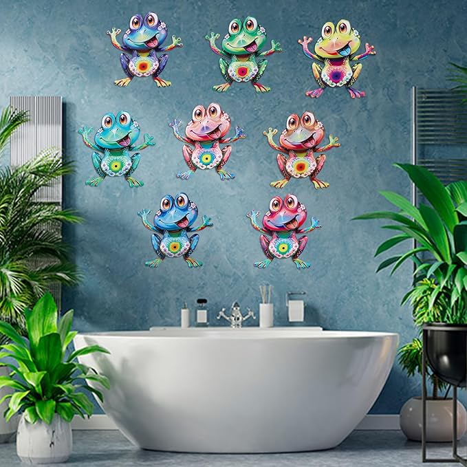 Junware Metal Frog Wall Decor, 8Pcs Frogs Wall Art Sculptures Hanging Sculpture Decoration, Outdoor Fence Arts for Home Garden, Fence, Patio, Yard, Bedroom Outside Gifts for Adults
