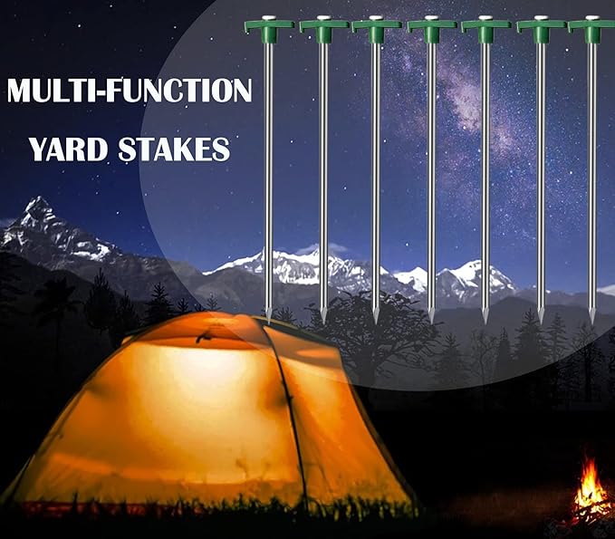 Cheardia 20 Pack Tent Stakes Heavy Duty, 9.75 Inch Yard Stakes Non-Rust Metal Tent Pegs Ground Stakes Tent Spikes for Camping Patio, Garden, Canopies, Grassland, Outdoor,Green
