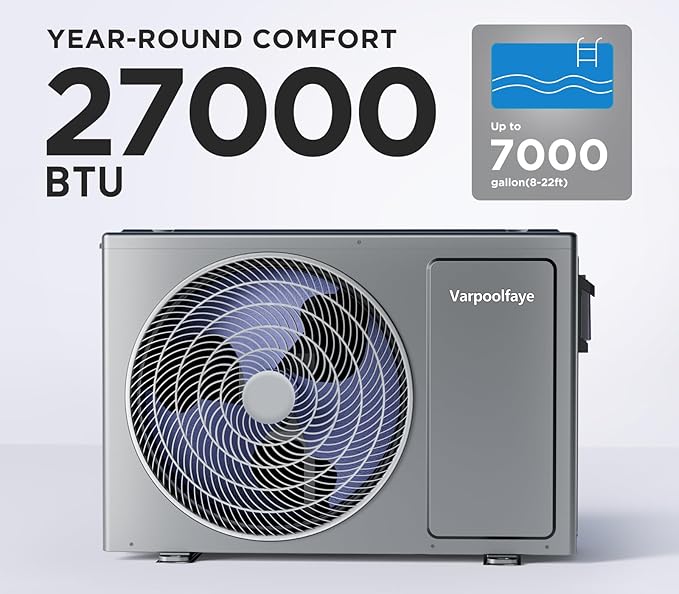 27000 BTU Above Ground Pool Heater Electric 7000 Gallon Swimming Pool Heater for Inground Pools Heating or Cooling WiFi Control Schedule 120V