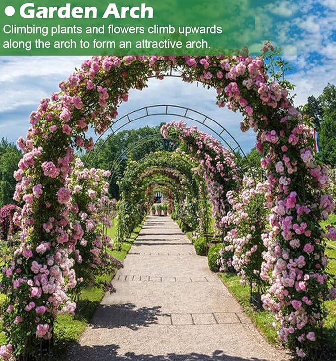 Queension Extra Large Garden Arch 7.2Ft Wide 9.2Ft High, Wedding Arch for Ceremony, Outdoor Garden Trellis for Climbing Plant, Metal Balloon Arches Backdrop Stand with Prongs Base, Black
