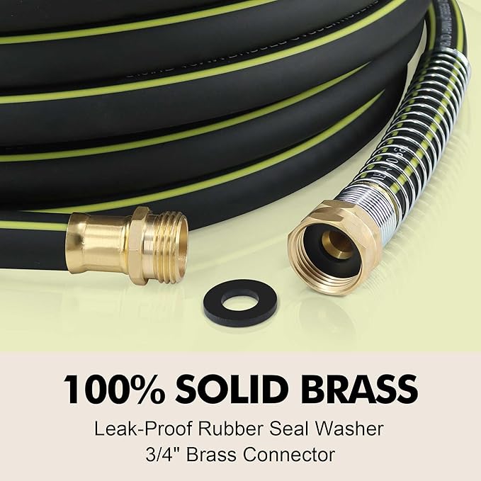 Lightweight Rubber Garden Hose 25 ft, 5/8" Hybrid Rubber Hose with Solid Brass Fitting, Water Hose Pipe for Outdoor, Cleaning & Washing