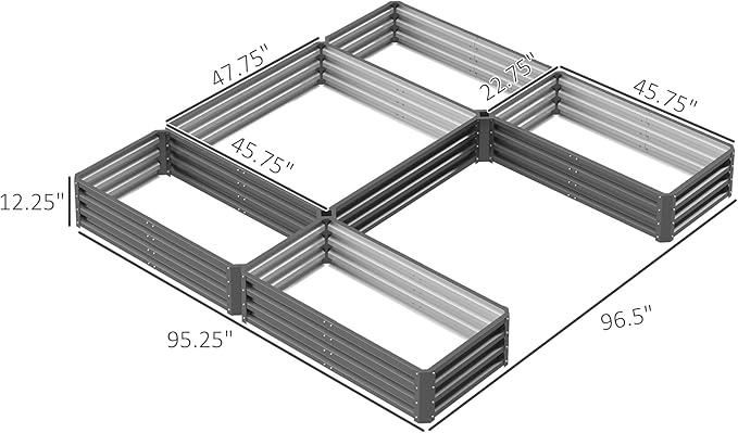 Outsunny 8 x 8' Raised Garden Bed Set, Large Steel Flower Planters for Outdoor Plants, Easy Assembly for Vegetables, Herbs, Gray